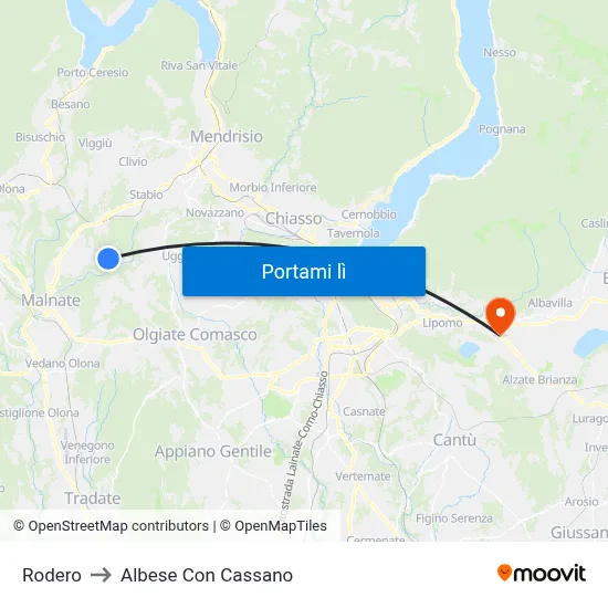 Rodero to Albese Con Cassano map