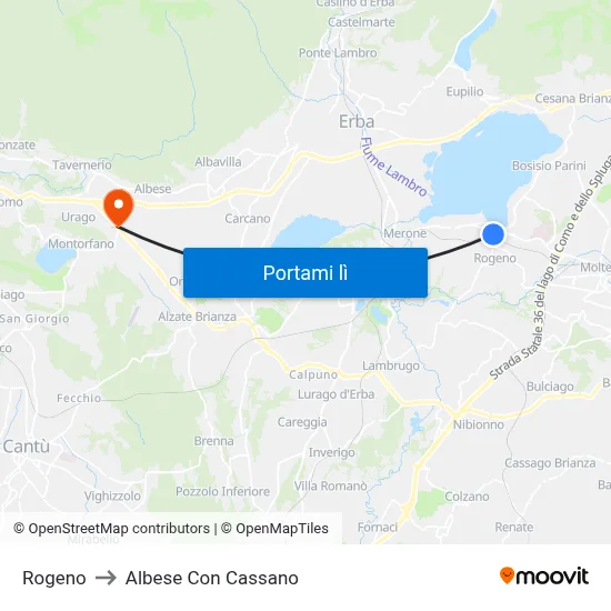 Rogeno to Albese Con Cassano map