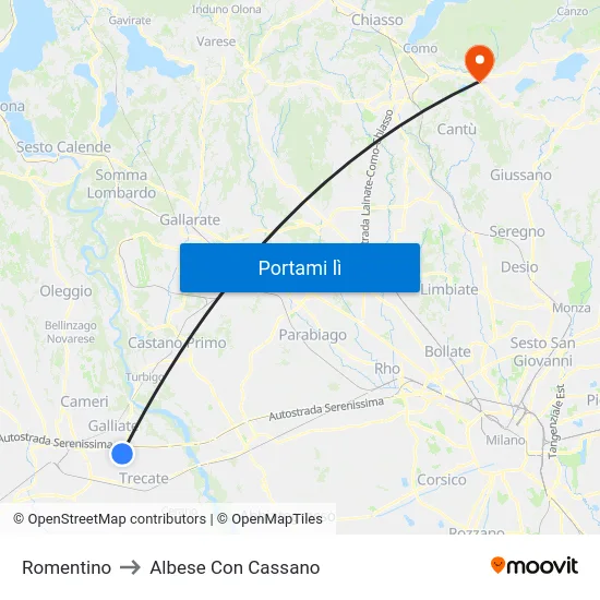 Romentino to Albese Con Cassano map