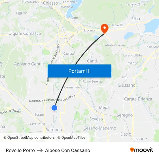 Rovello Porro to Albese Con Cassano map
