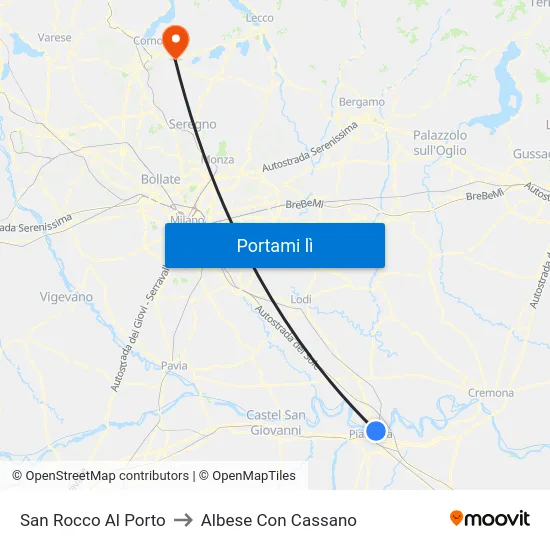 San Rocco Al Porto to Albese Con Cassano map