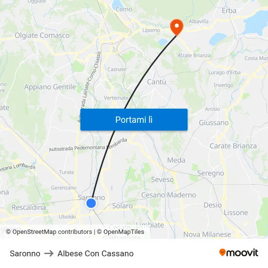Saronno to Albese Con Cassano map