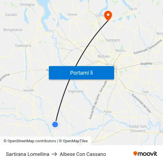 Sartirana Lomellina to Albese Con Cassano map