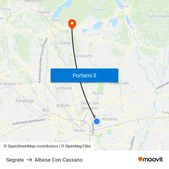 Segrate to Albese Con Cassano map