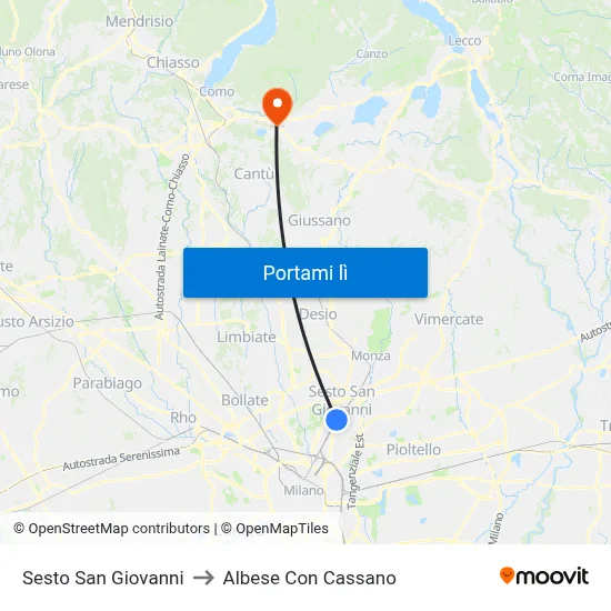 Sesto San Giovanni to Albese Con Cassano map