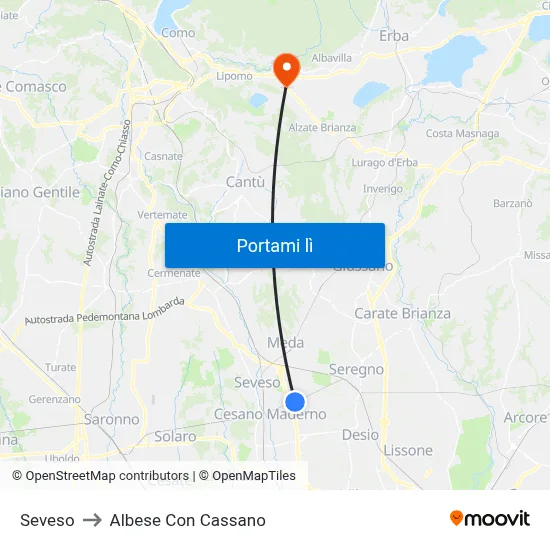 Seveso to Albese Con Cassano map