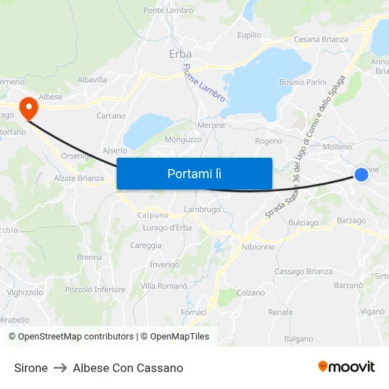 Sirone to Albese Con Cassano map