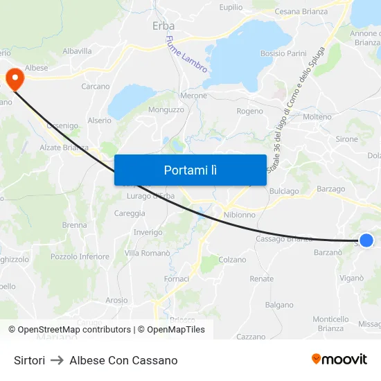 Sirtori to Albese Con Cassano map