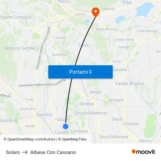 Solaro to Albese Con Cassano map
