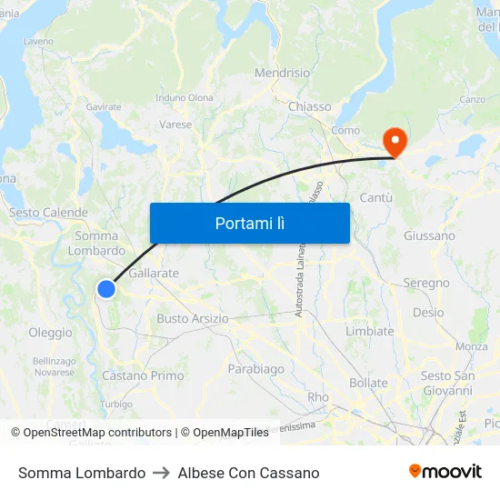 Somma Lombardo to Albese Con Cassano map