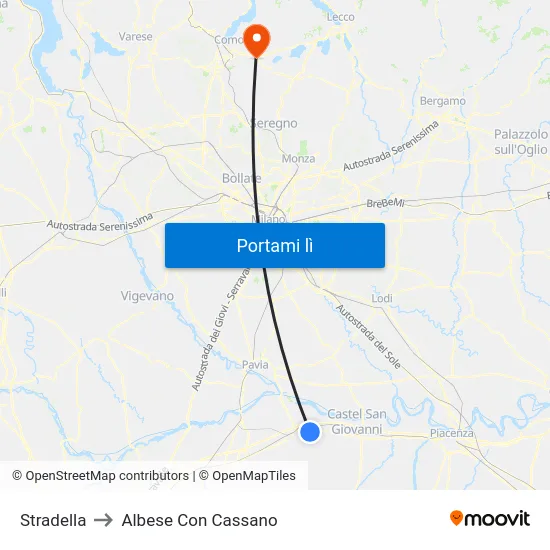 Stradella to Albese Con Cassano map