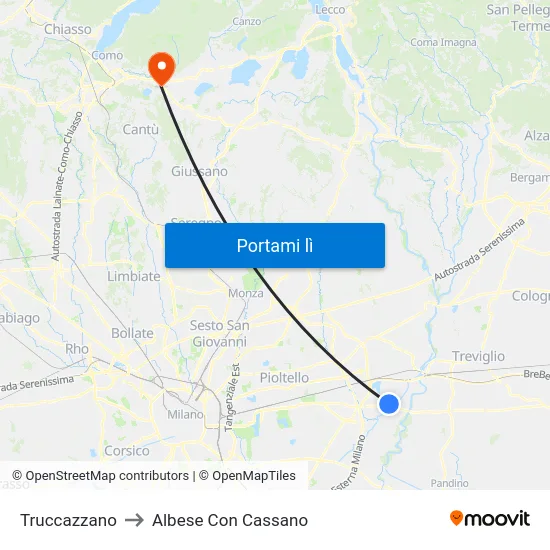 Truccazzano to Albese Con Cassano map