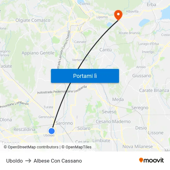 Uboldo to Albese Con Cassano map