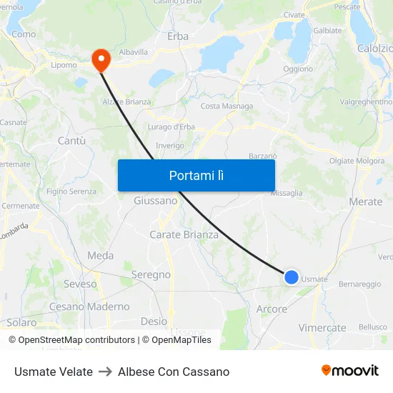 Usmate Velate to Albese Con Cassano map
