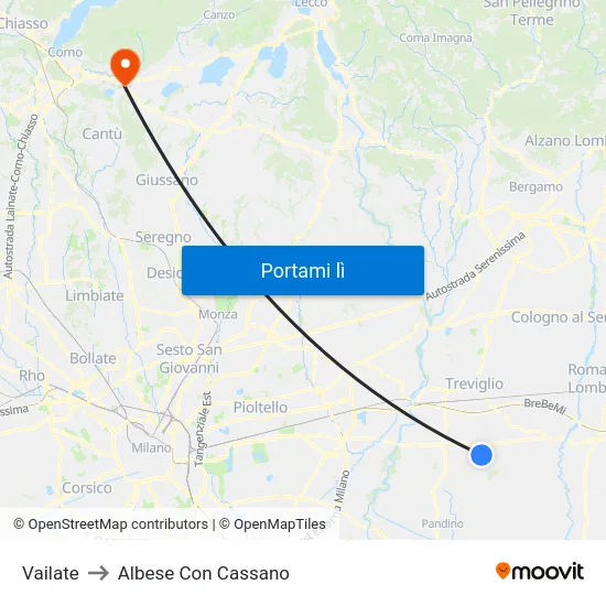 Vailate to Albese Con Cassano map