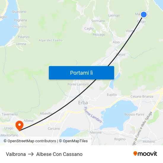 Valbrona to Albese Con Cassano map