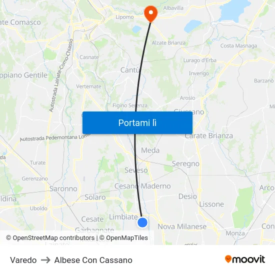 Varedo to Albese Con Cassano map