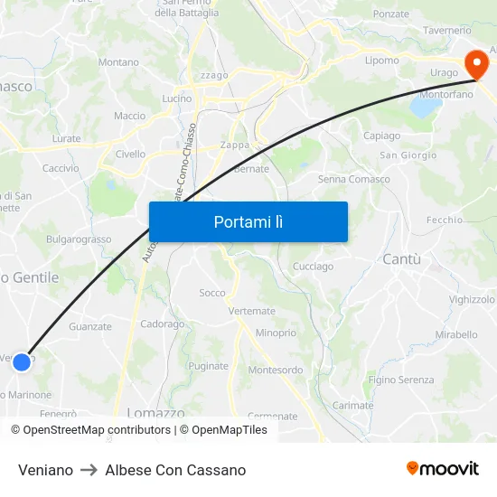 Veniano to Albese Con Cassano map