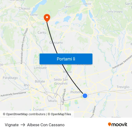 Vignate to Albese Con Cassano map