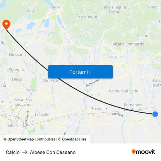 Calcio to Albese Con Cassano map