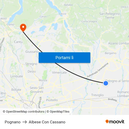 Pognano to Albese Con Cassano map