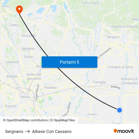 Sergnano to Albese Con Cassano map