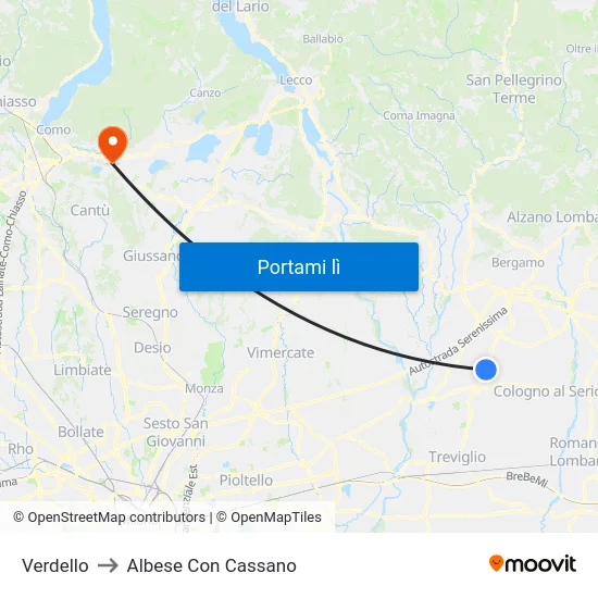 Verdello to Albese Con Cassano map