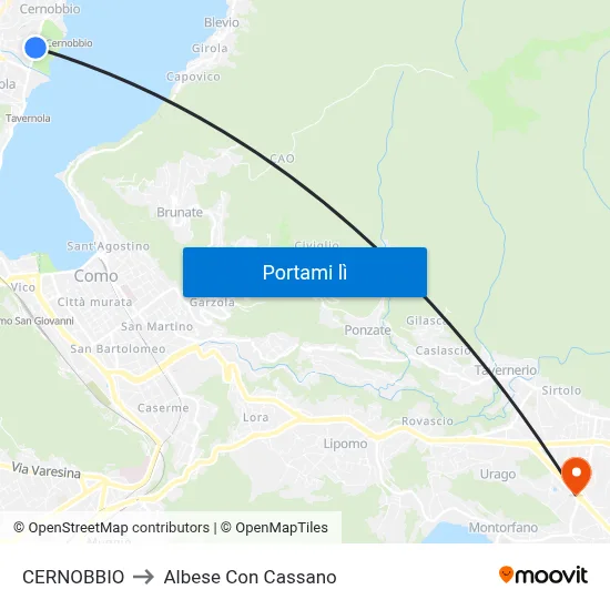 CERNOBBIO to Albese Con Cassano map