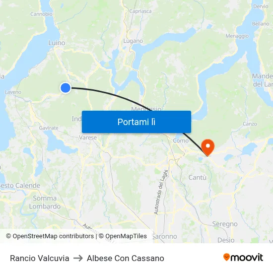 Rancio Valcuvia to Albese Con Cassano map