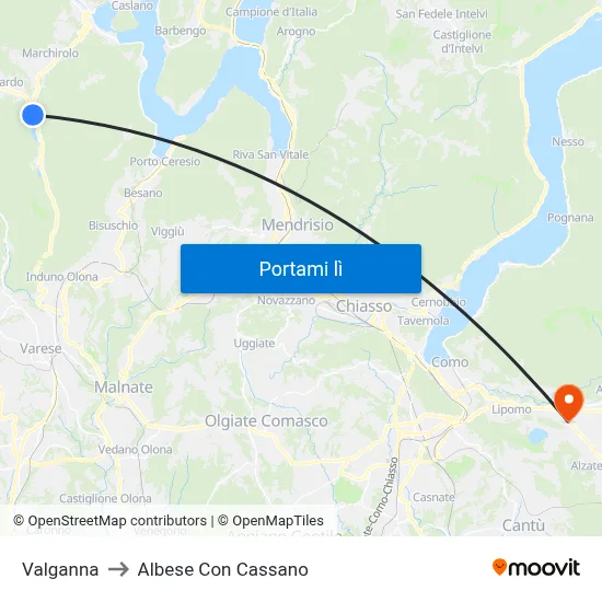 Valganna to Albese Con Cassano map