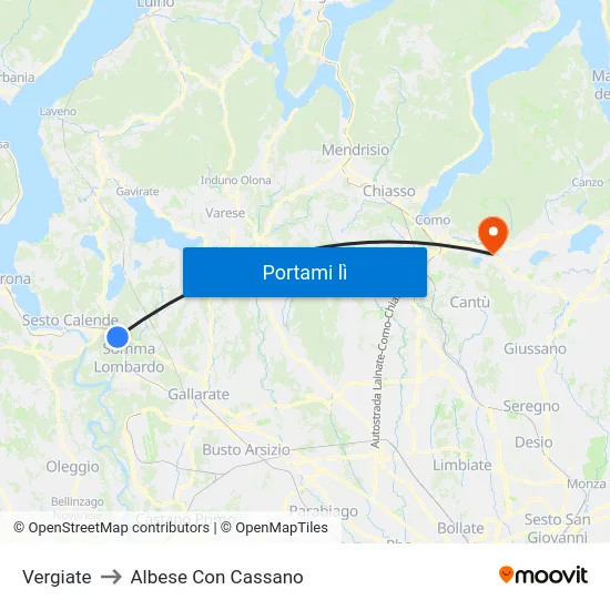 Vergiate to Albese Con Cassano map