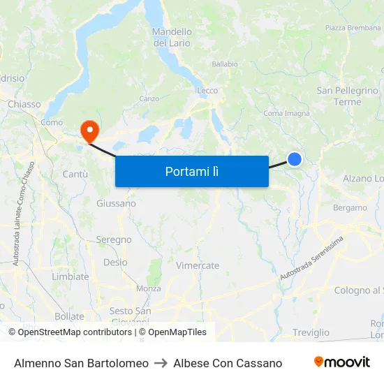 Almenno San Bartolomeo to Albese Con Cassano map