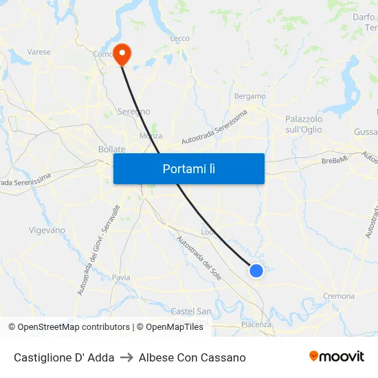 Castiglione D' Adda to Albese Con Cassano map