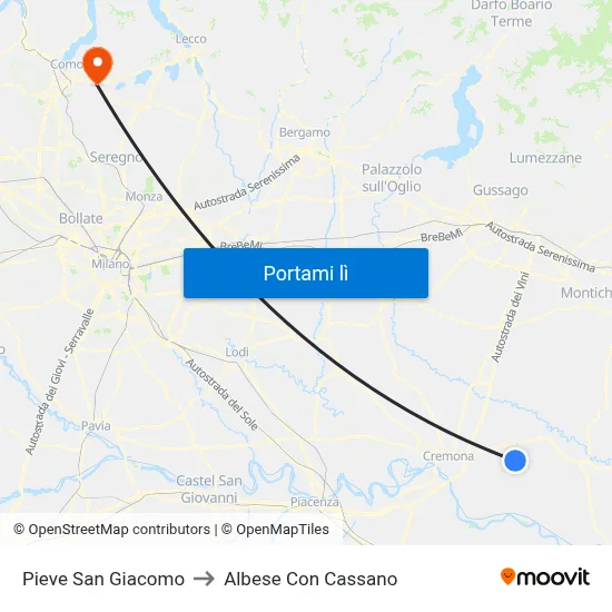 Pieve San Giacomo to Albese Con Cassano map