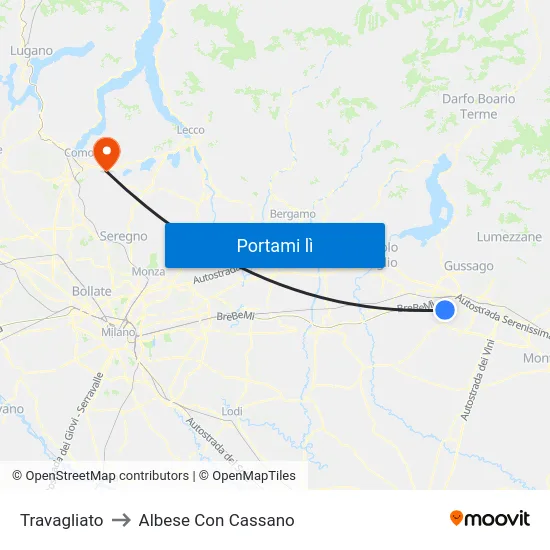 Travagliato to Albese Con Cassano map