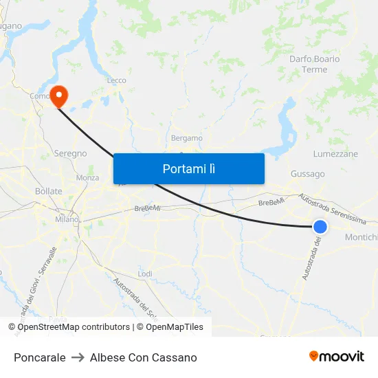 Poncarale to Albese Con Cassano map