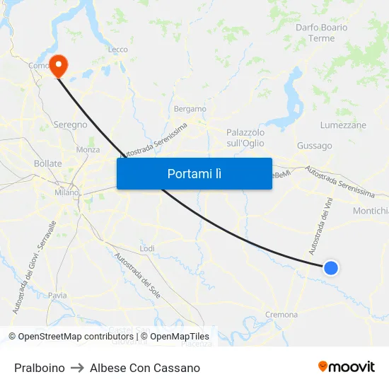 Pralboino to Albese Con Cassano map