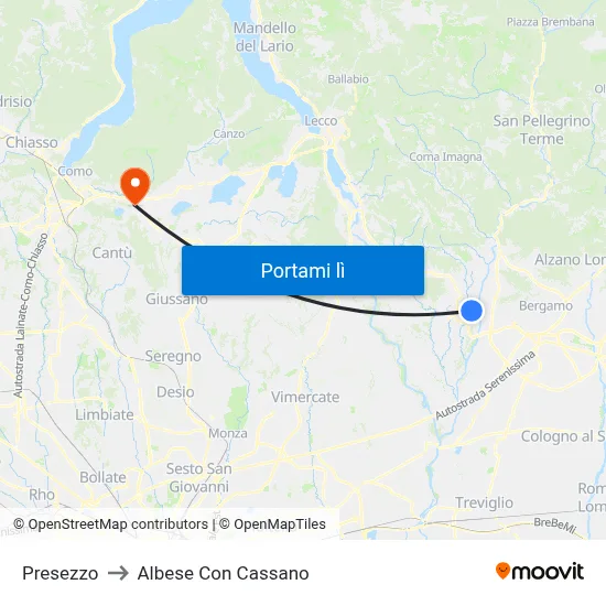 Presezzo to Albese Con Cassano map