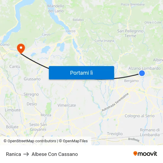 Ranica to Albese Con Cassano map