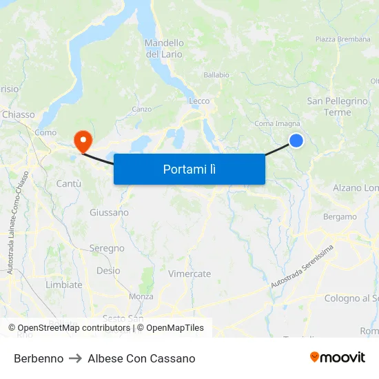 Berbenno to Albese Con Cassano map