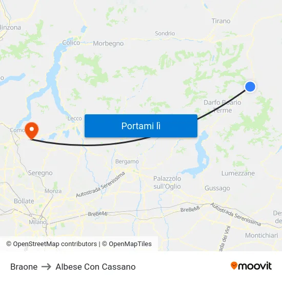 Braone to Albese Con Cassano map