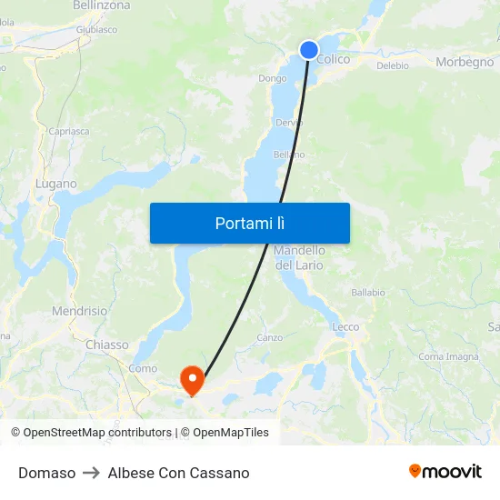 Domaso to Albese Con Cassano map