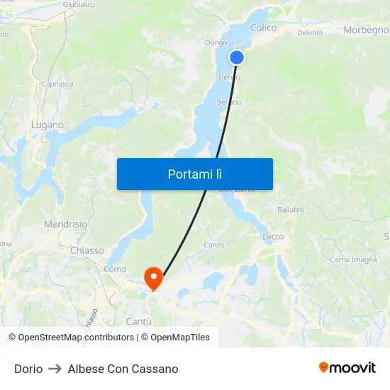 Dorio to Albese Con Cassano map