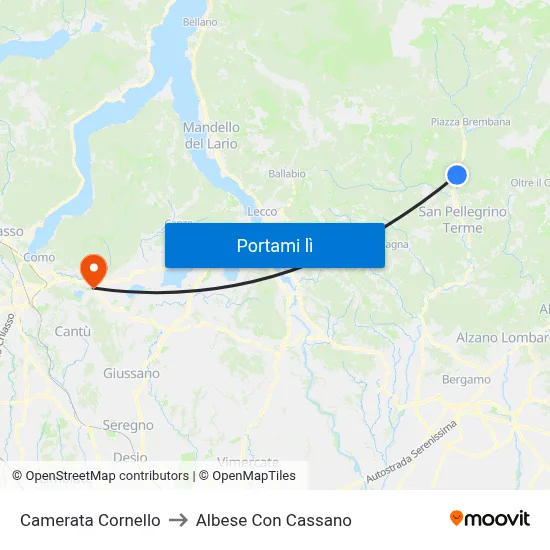 Camerata Cornello to Albese Con Cassano map