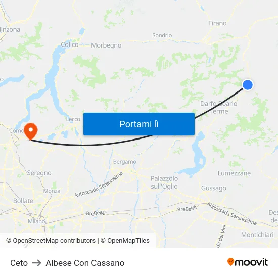 Ceto to Albese Con Cassano map