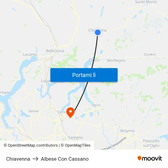Chiavenna to Albese Con Cassano map