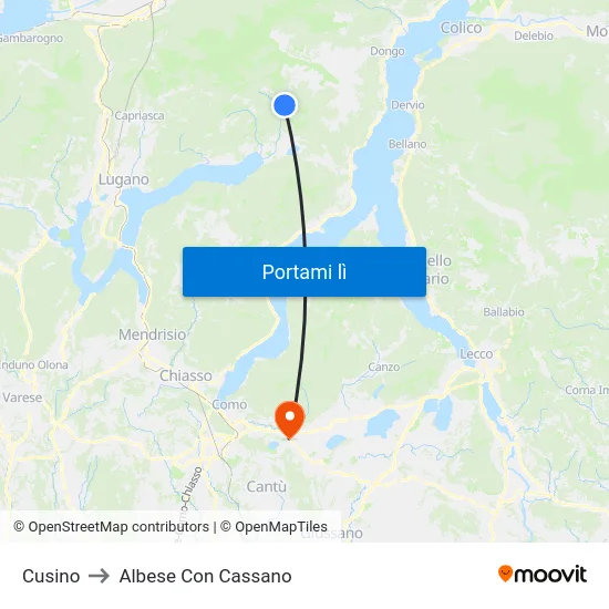 Cusino to Albese Con Cassano map