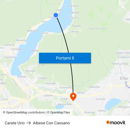 Carate Urio to Albese Con Cassano map