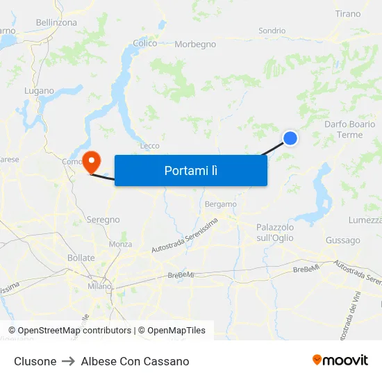Clusone to Albese Con Cassano map