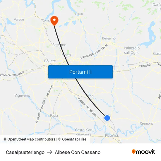 Casalpusterlengo to Albese Con Cassano map